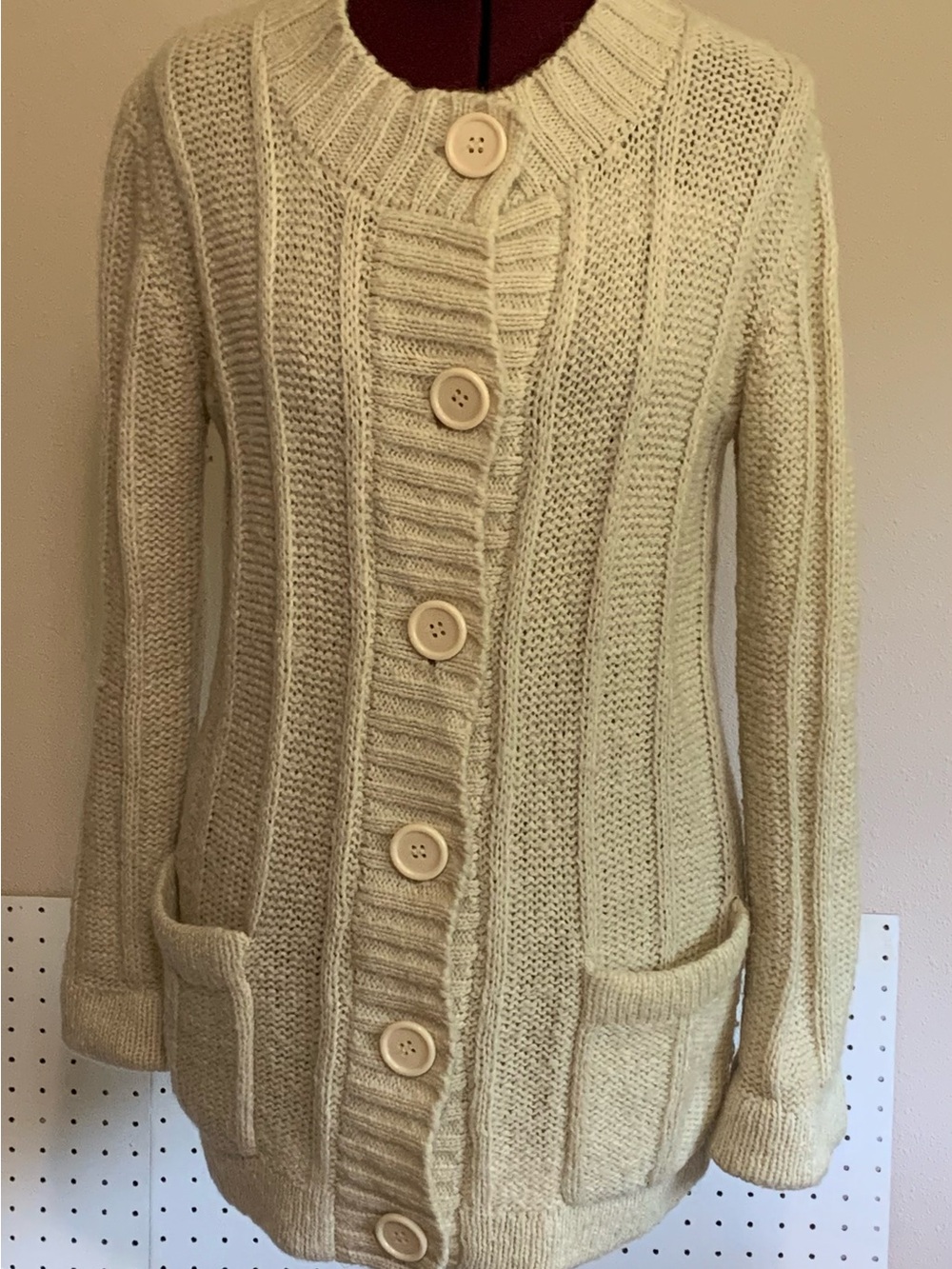 Vintage B Altman & Co Cream Ribbed Knit Button-Front Women's Sweater